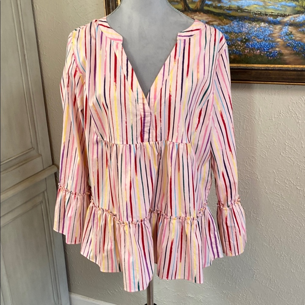 Pomander Place Multicolor Striped Ruffle Blouse